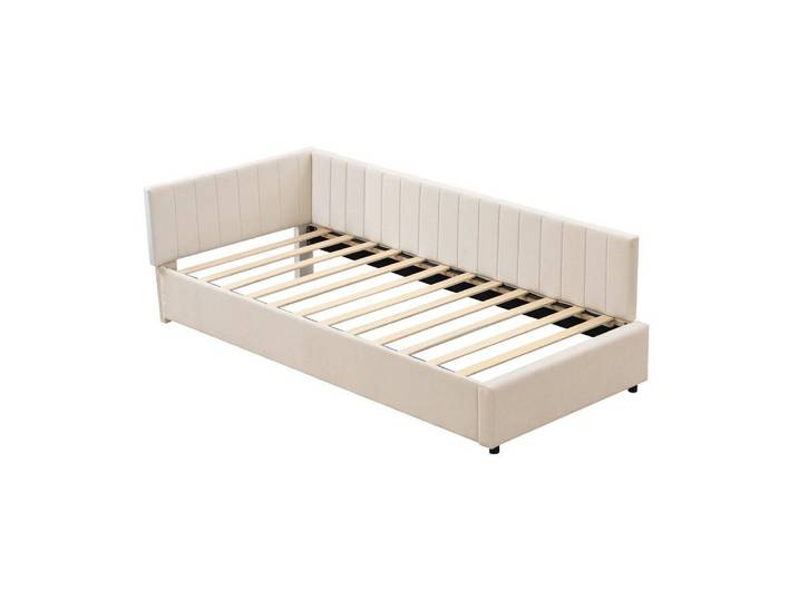 Sweiko Daybett (Polsterbett Jugendbetten Gästebetten mit Lattenrost), Ausziehbares Schlafsofa, 90*200cm,Samtstoff,Beige