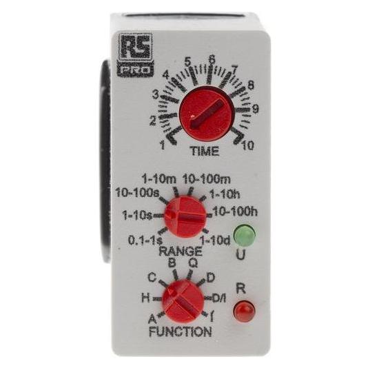 RS PRO Zeitrelais, Steckanschluss, 0.1 s 100Tage, 12 240V ac/dc Multifunktion, 2-poliger Wechsl (1785021)