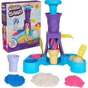 Kinetic-Sand Kinetischer-Sand Softeis Station, 3 Farben, 396 g, mit Eisautomat, Löffel, Förmchen & Streuselraspel