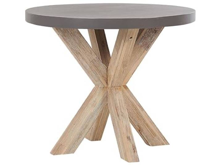 Beliani Gartentisch grau rund 90 cm Faserzement Akazienholz-Beine Rustikaler Look Olbia