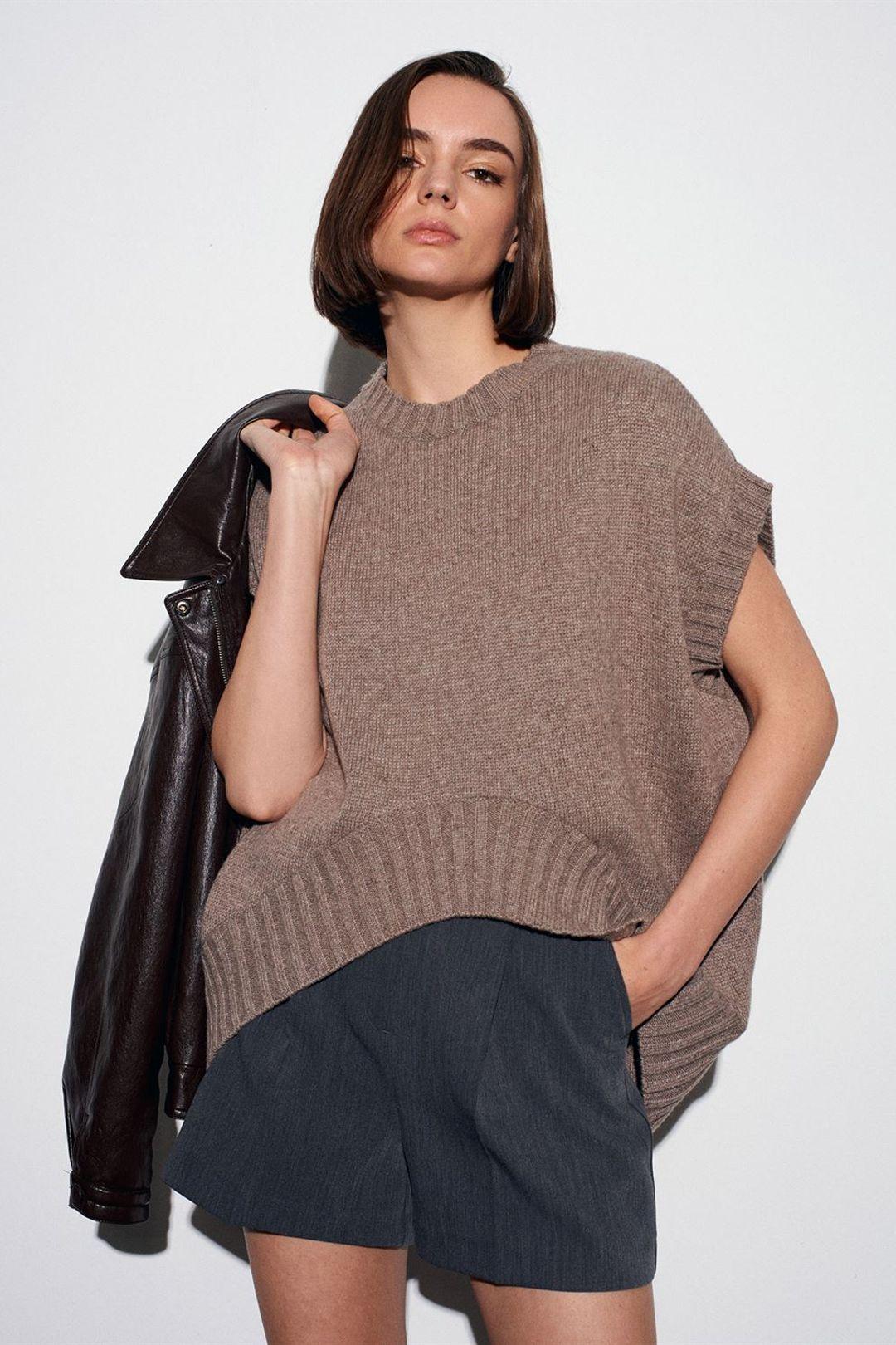 Oversized Geribbelde Gebreide Sweatervest