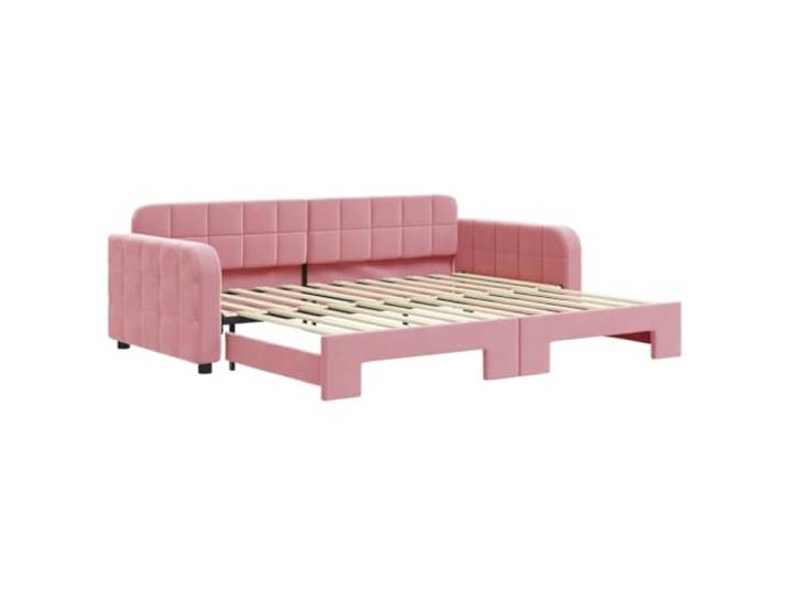 KTHLBRH Schlafsofa mit ausziehbarem Bett, Rosa, 90 x 200 cm, aus Samt 2-in-1-Sofa, Samt 100% Polyester, Metall und Massivholz, Latten aus Sperrholz, Schaumstoff, 224 x 100 x 71 cm, ausgefahren