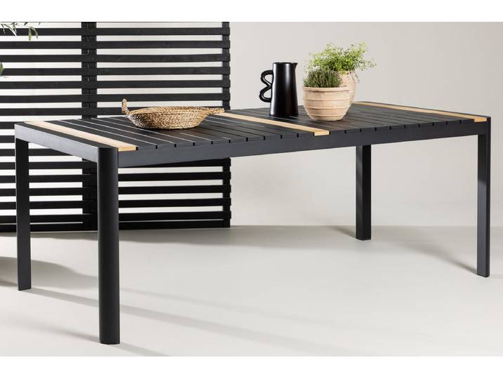 Gartentisch Nuru - Teakholz und Aluminium für Stabilität und Langlebigkeit - Schwarz-Natur - 200x100 - Luxusbetten24
