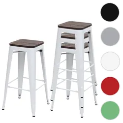 4er-Set Barhocker HWC-A73 inkl. Holz-Sitzfläche, Barstuhl Tresenhocker, Metall Industriedesign stapelbar ~ weiß