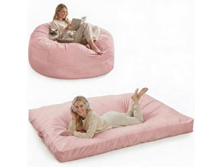 FairyLee Sitzsack rosa mit Memory Foam, XXL Lounge Sessel aus Velours 4-in-1 verstellbar zum Sitzen, Liegen und Schlafen, Memory-Schaum passt sich an, weicher Veloursstoff, rutschfest