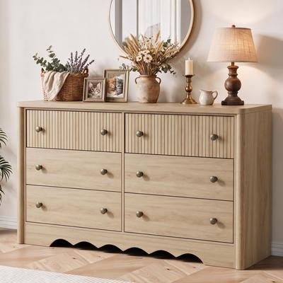 Garvee 5/6-Drawer Fluted Wood Dresser, Freestanding Horizontal Chest, Storage & Round Edge, for Bedroom, Living Room