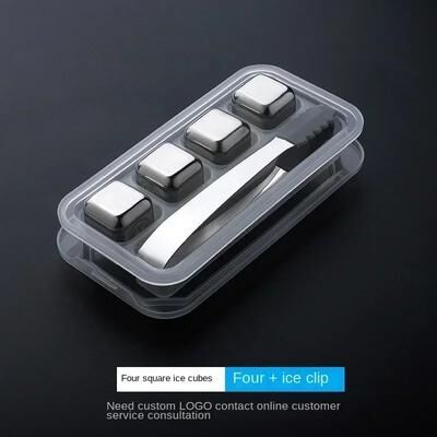 Inspired Living Stainless Steel Whiskey Stones Reusable Ice Cubes Set For Perfectly Chilled Drinks 4pcs