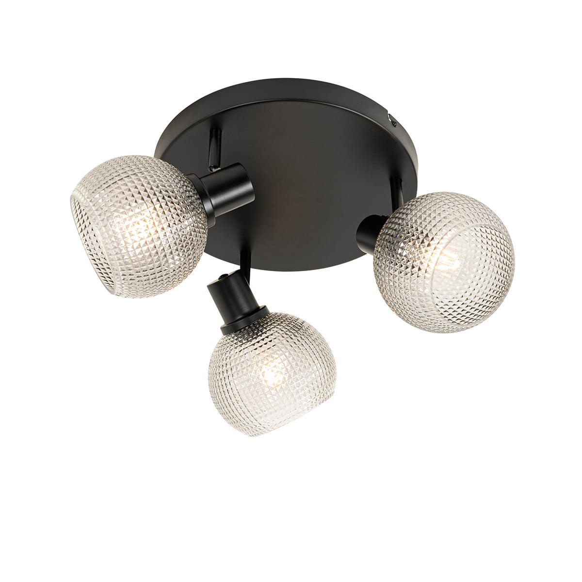 Qazqa Design Spot Chico - Rond - Zwart - 3-Lichts - Grijs Glas