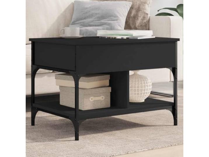 HEFZGDB Couchtisch Schwarz 70x50x50 cm Höhenverstellbar mit Stauraum Holzwerkstoff Metall Beistelltisch Wohnzimmertisch
