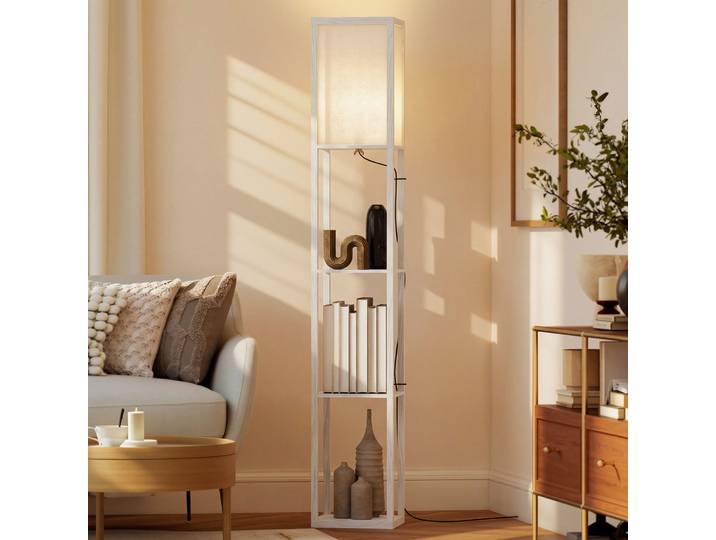 HOMCOM Lampadaire étagère Lampe étagère 26L x 26l x 160H cm 3 étagères 4 Niveaux MDF Blanc
