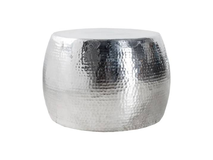 Table basse grise argentée brillante en aluminium martelé 60x40x60cm