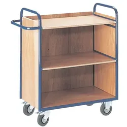 ROLLCART Etagenwagen mit 3 Wänden 80x49 cm Holz-Ladefläche blau, 98x107x50 cm