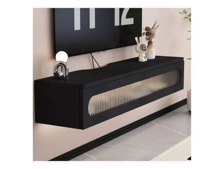ROSEEONNE Schwimmender TV-Ständer for Medienkonsole aus massivem Holz Mit Aufbewahrungsschubladen und Kabelmanagement. Stilvoller TV-Schrank