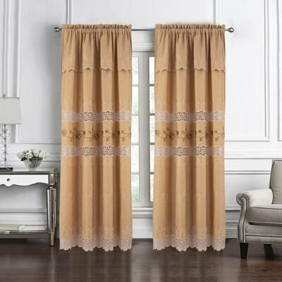 RT Designer Collection Antonia Macrame Embroidered Window Curtain Panel