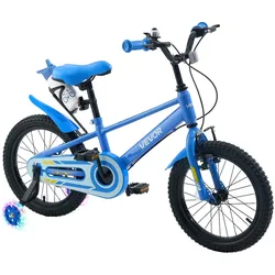 VEVOR Kinderfahrrad für 4-7 Straßenfahrrad 16 Zoll mit Stützrädern Blau, Kinderrad für Jungen & Mädchen, aus Kohlenstoffstahl, BMX-Stil, Doppelbremsen, Sattel & Lenker Verstellbar, Getränkehalter