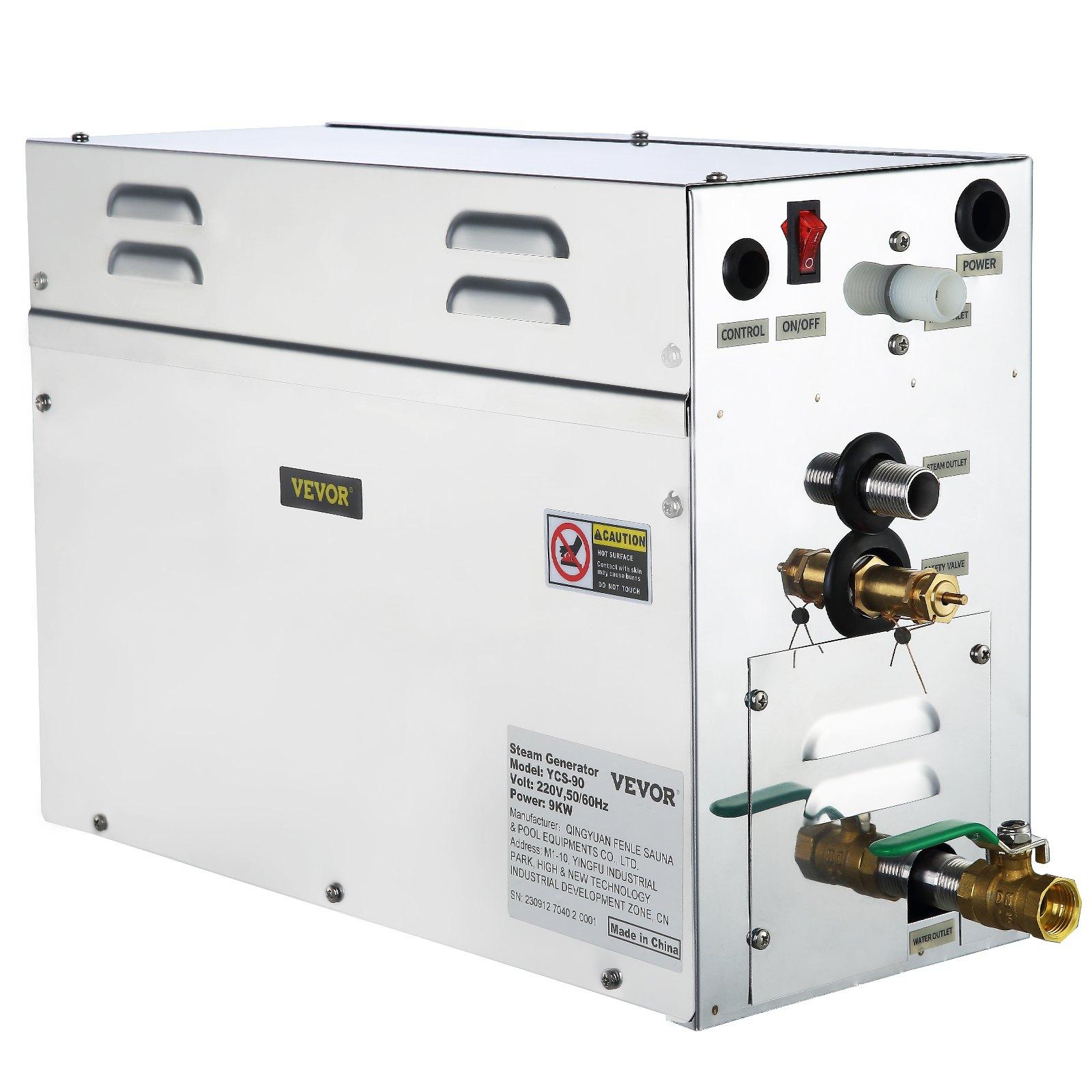 VEVOR 9KW Dampfgenerator Dampfgenerator für SPA-Raum Digitale Anzeige Dampfgenerator 35 -55 Sauna Dampfgenerator für Zuhause Gewerblicher Dampfgenerator Kit Dampfbadgenerator, 9 kW, 300-400 cbft