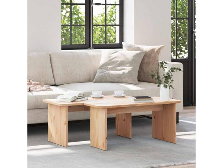FMPGJLYH 2er Set Couchtisch Massivholz Kiefer Braun 100x69x35.5 cm Rustikales Design, Robustes Echtholz, Flexible Anordnung, Wohnzimmer Deko