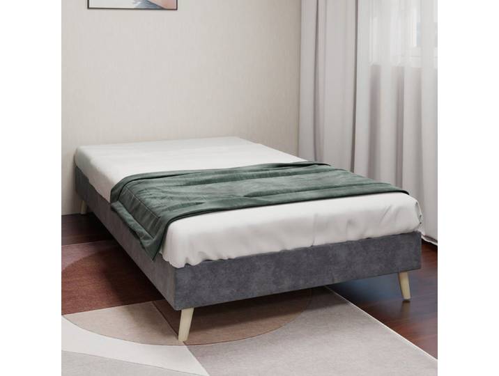 Cadre de lit capitonné Logidon 90x200 cm tissu velours gris