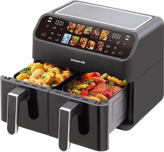 Sinaopus Dubbele Kamer Heteluchtfriteuse - Airfryer XXL met Twee Manden - 9L - 2000 Watt - Zwart