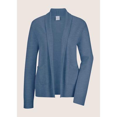 Strickjacke MADELEINE "Strickjacke Lange Strickjacke ohne Verschluss", Damen, Gr. 36/38, blau (rauchblau, melange), Obermaterial: 70% Baumwolle CO. 30% Seide silk., Modern, normal, Strickjacken Strickjacke