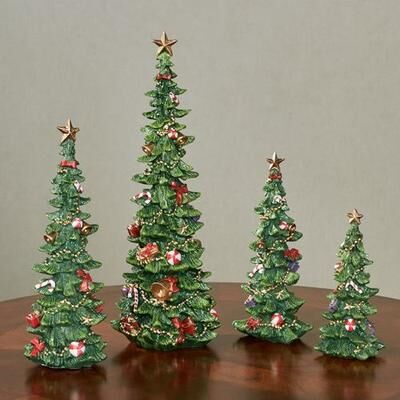 Burton + Burton Christmas Tree Figurines Green Set of Four, Set of Four, Green
