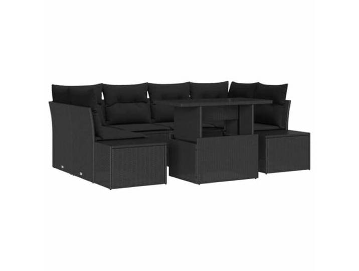 ZQQLVOO Sofa Set 7 STK. Schwarz Poly-Rattan Modulare Sitze, Ecksofas, Armsofas, höhenverstellbare Tischplatte, Polyesterfaser-Polster, Garten und Terrasse