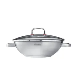 Meisterkoch Wok mit Deckel  FOCUS ¦ silber ¦ Edelstahl ¦ Maße (cm): H: 11  Ø: 34.0