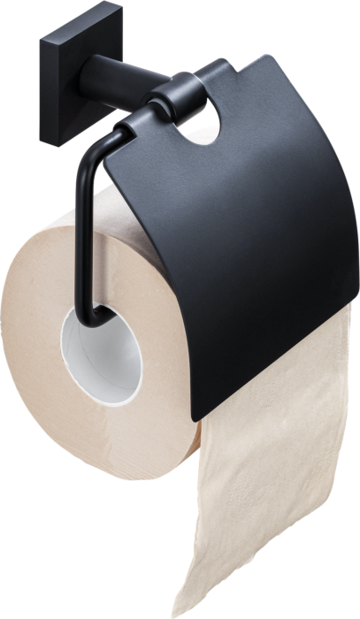 Bravat Quaruna WC-Papierhalter 753999 mit Deckel, zum Kleben oder Schrauben, schwarz matt
