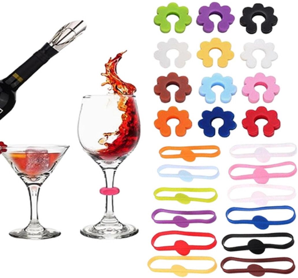 INF Silikon Weinglasmarker Set – 24 Stück Mehrfarbig, wiederverwendbare Ringe und Pflaumenblüten zur Drink-Kennzeichnung