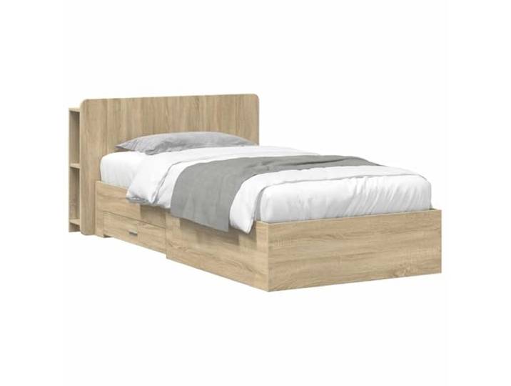ZQQLVOO Bettgestell mit Stauraum Sonoma-Eiche 80 x 200 cm Holzwerkstoff Integrierter Kopfteil-Schrank, Schubladen, vertikale Ablageebenen, moderne Linien, stabiles Design, einfache Montage