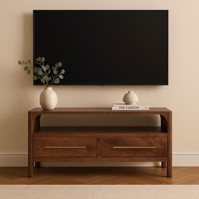 Artisan Furniture Solid Wood Arched Edge 2 Drawer Media Unit, Brown, 2-Drawers, 1-Shelf