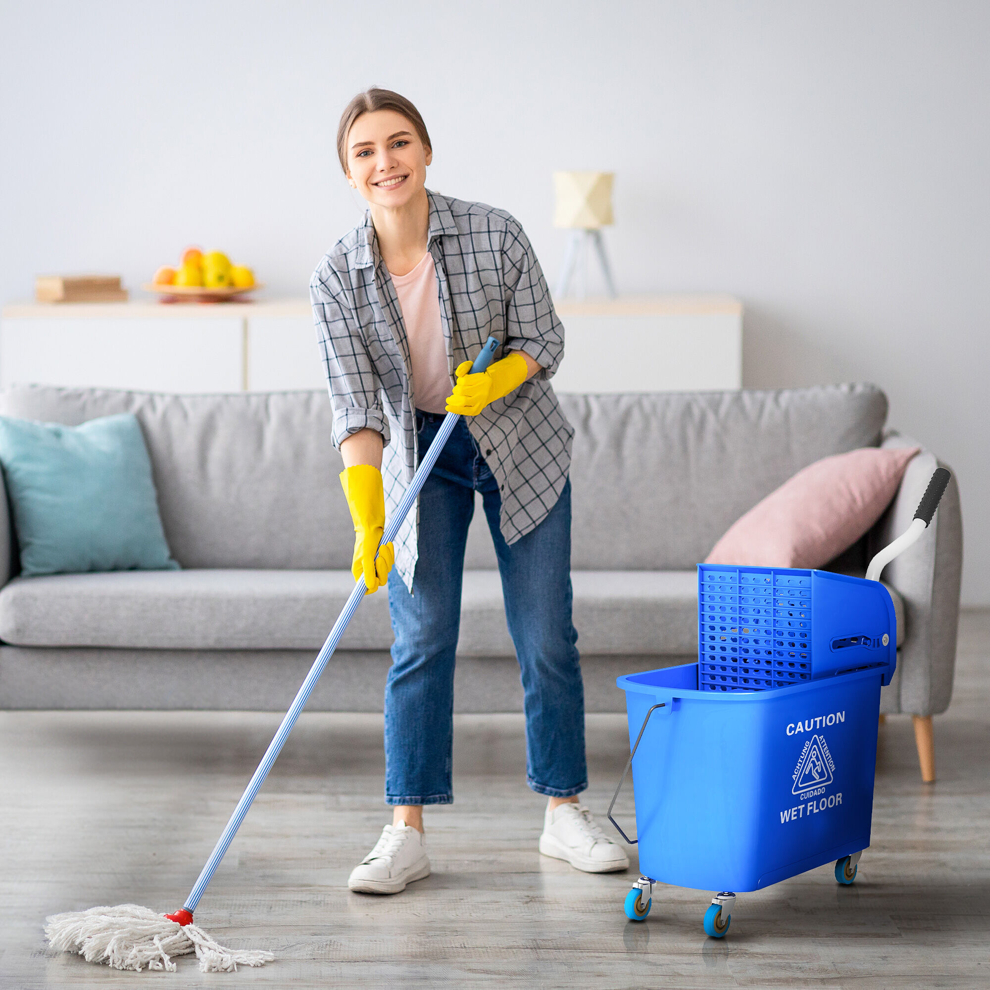 Altro Carrello Per Pulizie In Plastica Pp Da 20l Con Secchio E Strizzatore, 60x27x70.5 Cm, Blu