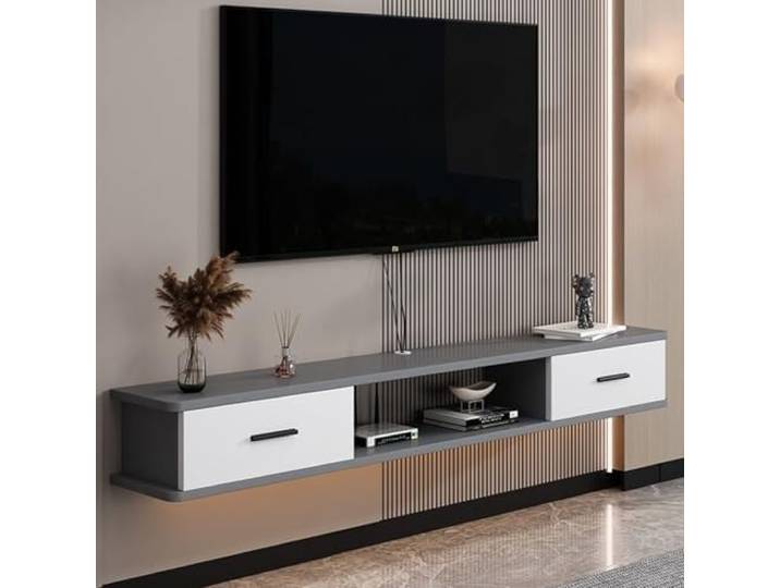 tv schrank Schwimmender TV-Ständer zur Wandmontage, schwebender TV-Ständer Entertainment-Center mit Stauraum for Schlafzimmer und Wohnzimmer