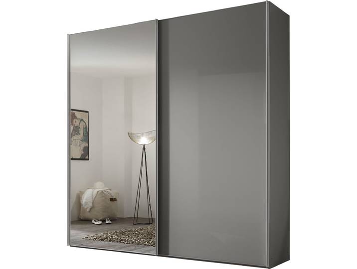 Schwebetürenschrank, Holzwerkstoff, Saphirglas, 188×240 cm, Mit Spiegel, Modern, Staud