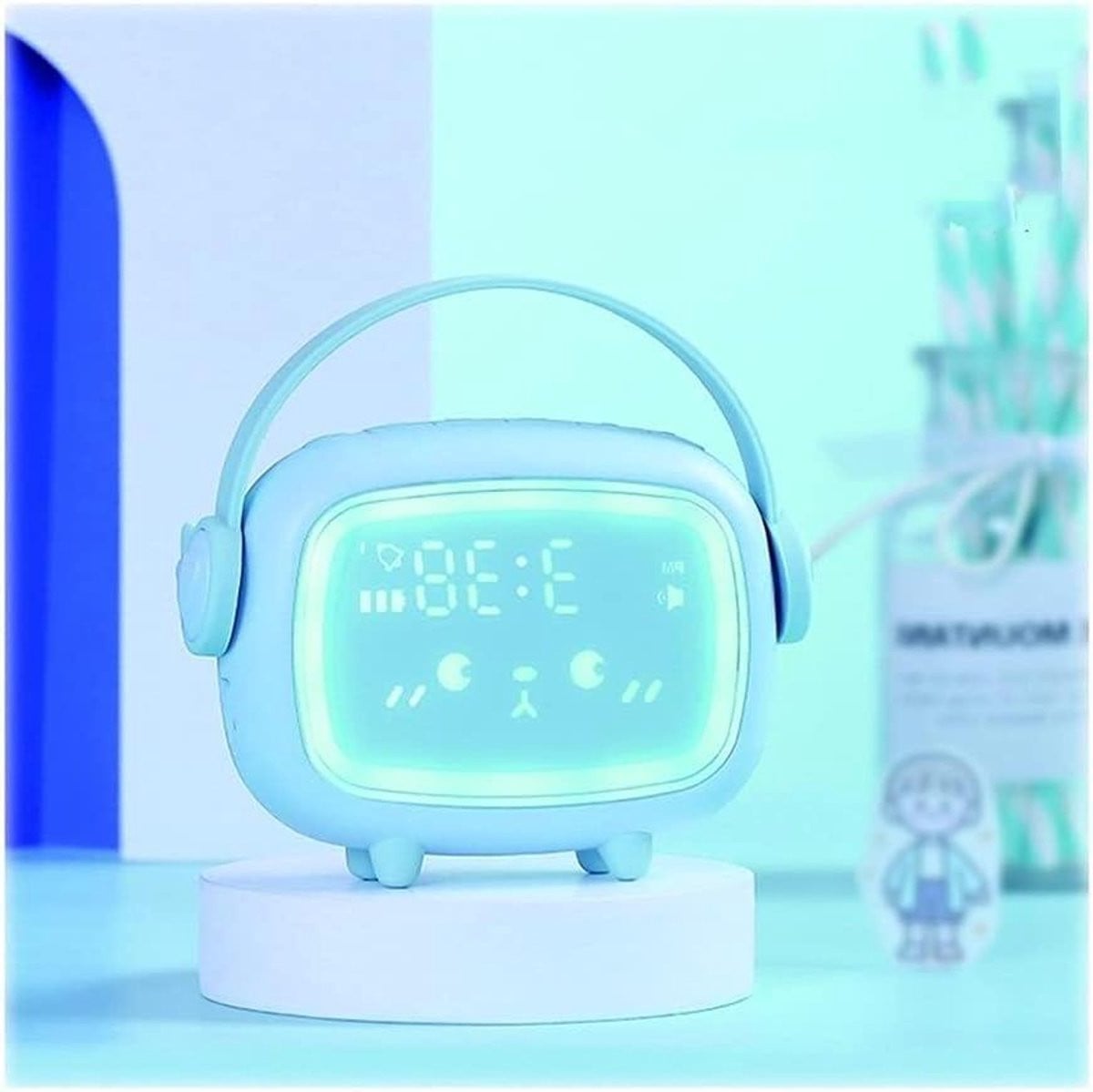 Slimme Wekker met Nachtlamp en Temperatuurweergave - Blauw - 5.2 Inch