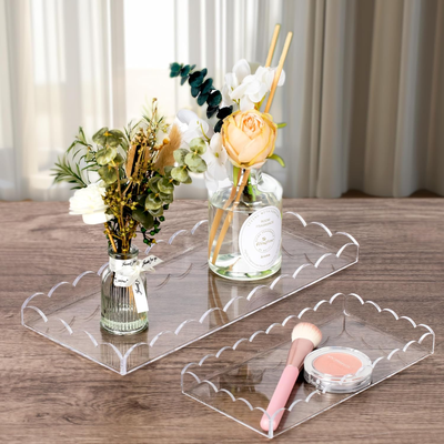 Shop Station Clear Scalloped Acrylic Vanity Tray For Perfume, Makeup And Bathroom Counter Organization Clear Scalloped Acrylic Vanity Tray For Perfume, Makeup And Bathroom Counter Organization