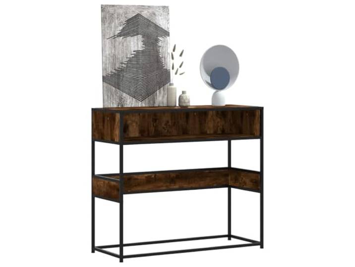 HEFZGDB Konsolentisch Räuchereiche 90x35x80 cm Holzwerkstoff mit Metallgestell und robuster Tischplatte, viel Stauraum für Wohnzimmer Schlafzimmer Flur, langlebig pflegeleicht