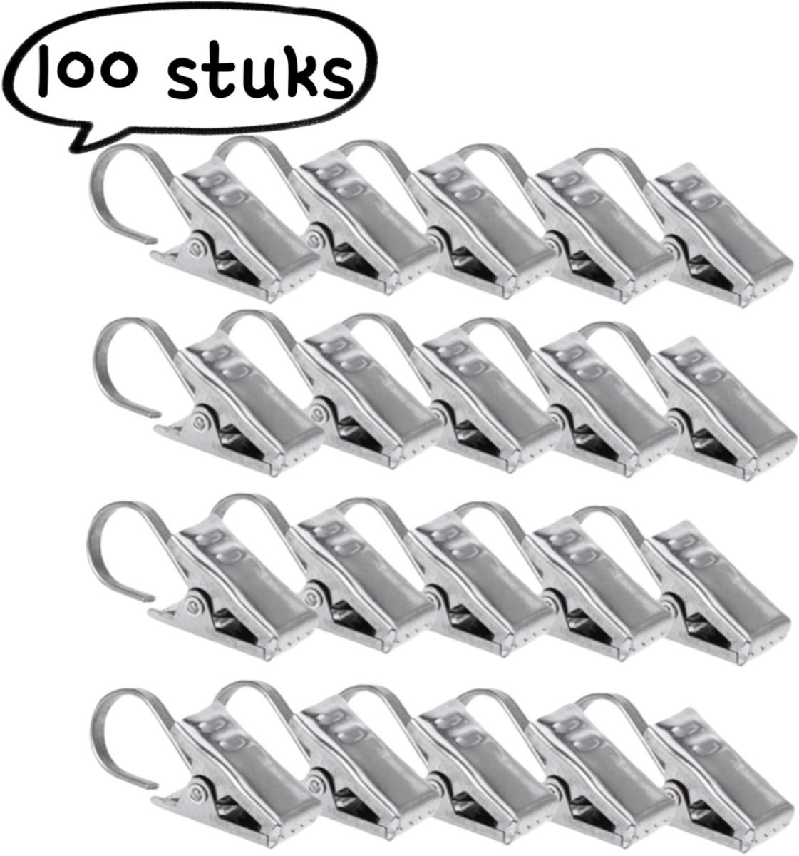 100 stuks Metalen gordijnclips in zilver