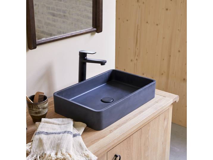 Rechteckiges Waschbecken aus schwarzem Beton b. 50.5 cm - Schwarz - Concrete