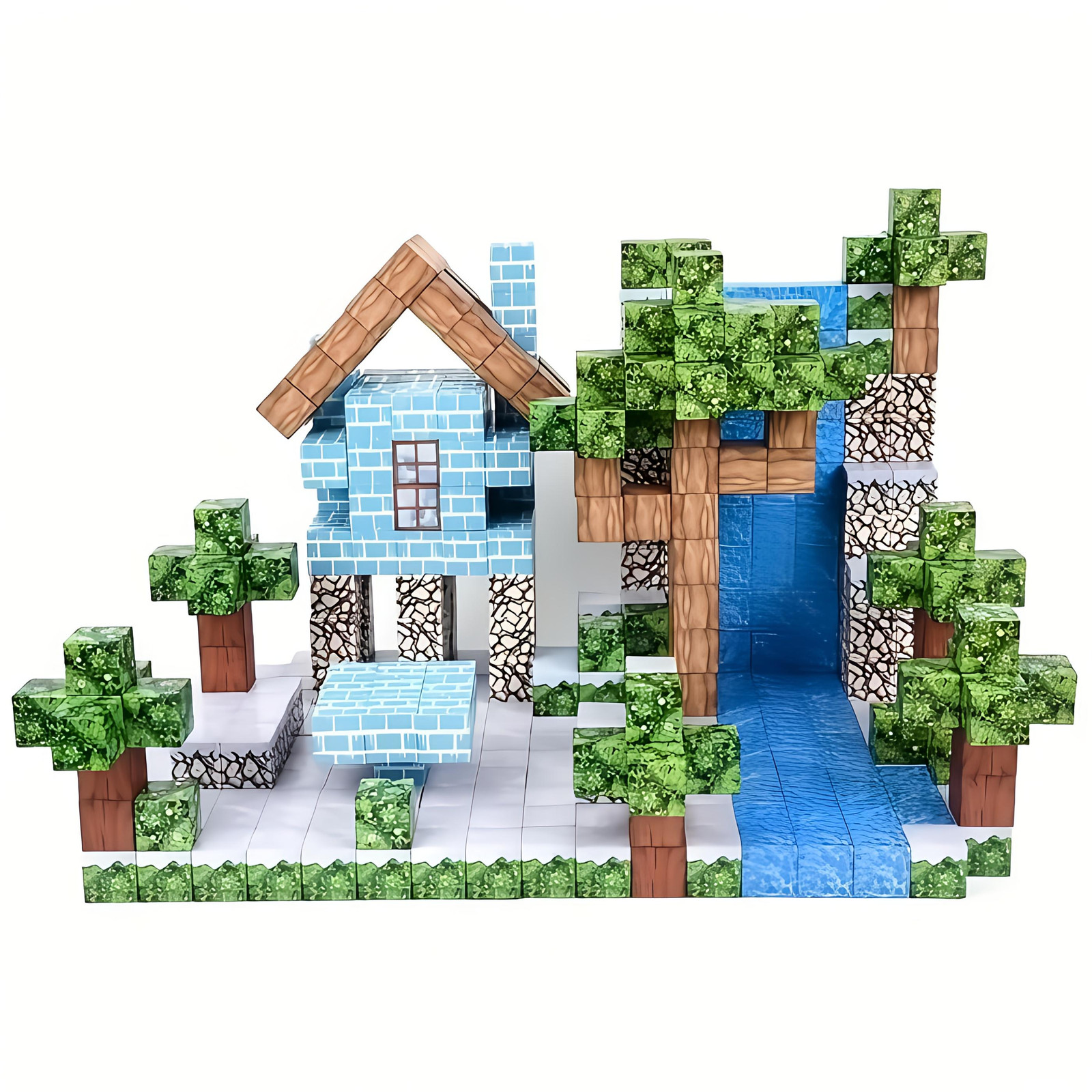 Toybit Magnetische bouwstenen Minecraft Waterval natuurthema, 100 stuks