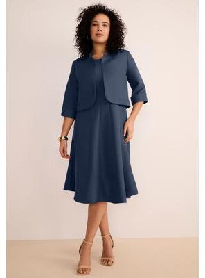 Plus Size Women's Plus Size Elbow Sleeve Fit-and-Flare Dress with Bolero Jacket - 2-Piece Suit by Roaman's in Navy (Size 40 W)