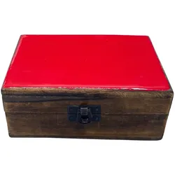 Medium Ceramic Glazed Wood Box - 15x10x6cm - Red