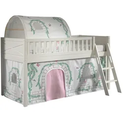 KINDERBETT Karyl 208x114x135 Massivholz Weiß Textilset Birdy 2