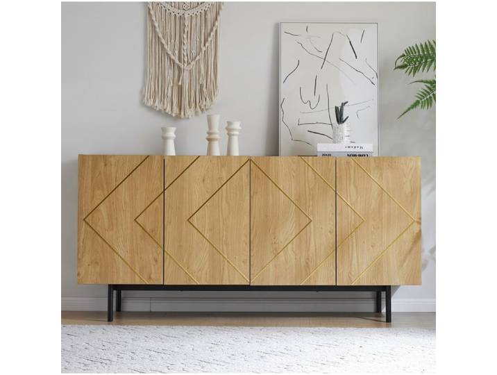 Buffet bas 160x40x78 cm 4 portes avec étagères réglables panneaux de particules design naturel FOLYNA