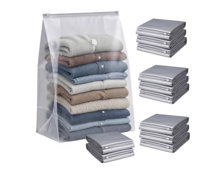 Relaxdays Sacs sous vide\, lot de 12\, 100 x 80 cm\, gris sacs de compression pour linge et vêtements
