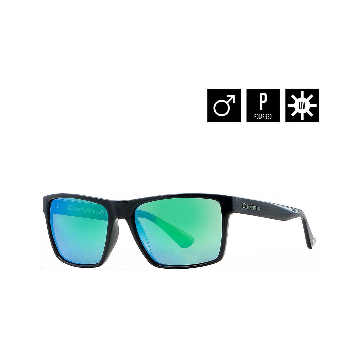 Horsefeathers Merlin Sunglasses gloss black/mirror green AM044C-gloss black-mirror green