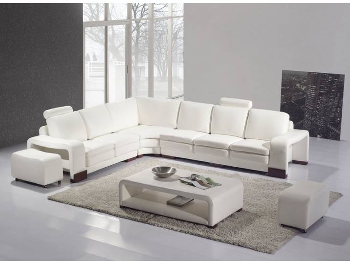 JVmoebel Ecksofa Weiße L-Form Sofa Garnitur aus Leder mit Hocker und Couchtisch, Made in Europa