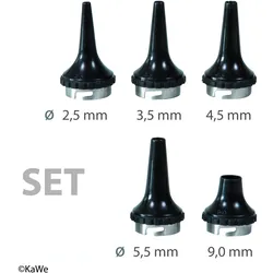 Dauer-Ohrtrichter-Set schwarz, (je 1 x Ø 2,5 / 3,5 / 4,5 / 5,5 / 9,0mm)