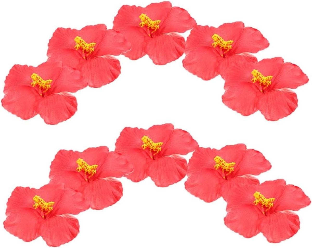 Set van 20 rode kunstmatige hibiscusbloemen voor tropische feestdecoratie