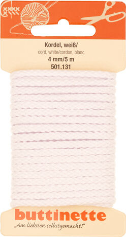 buttinette Baumwoll-Kordel für Bekleidung, weiß, 4 mm Ø, Länge: 5 m